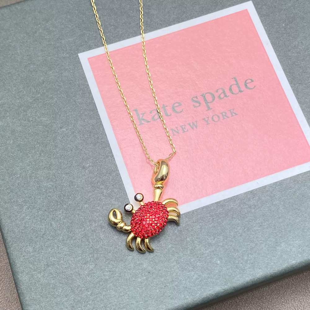 kate spade Red Rhinestone Mini Crab Asymmetric Sea Necklace